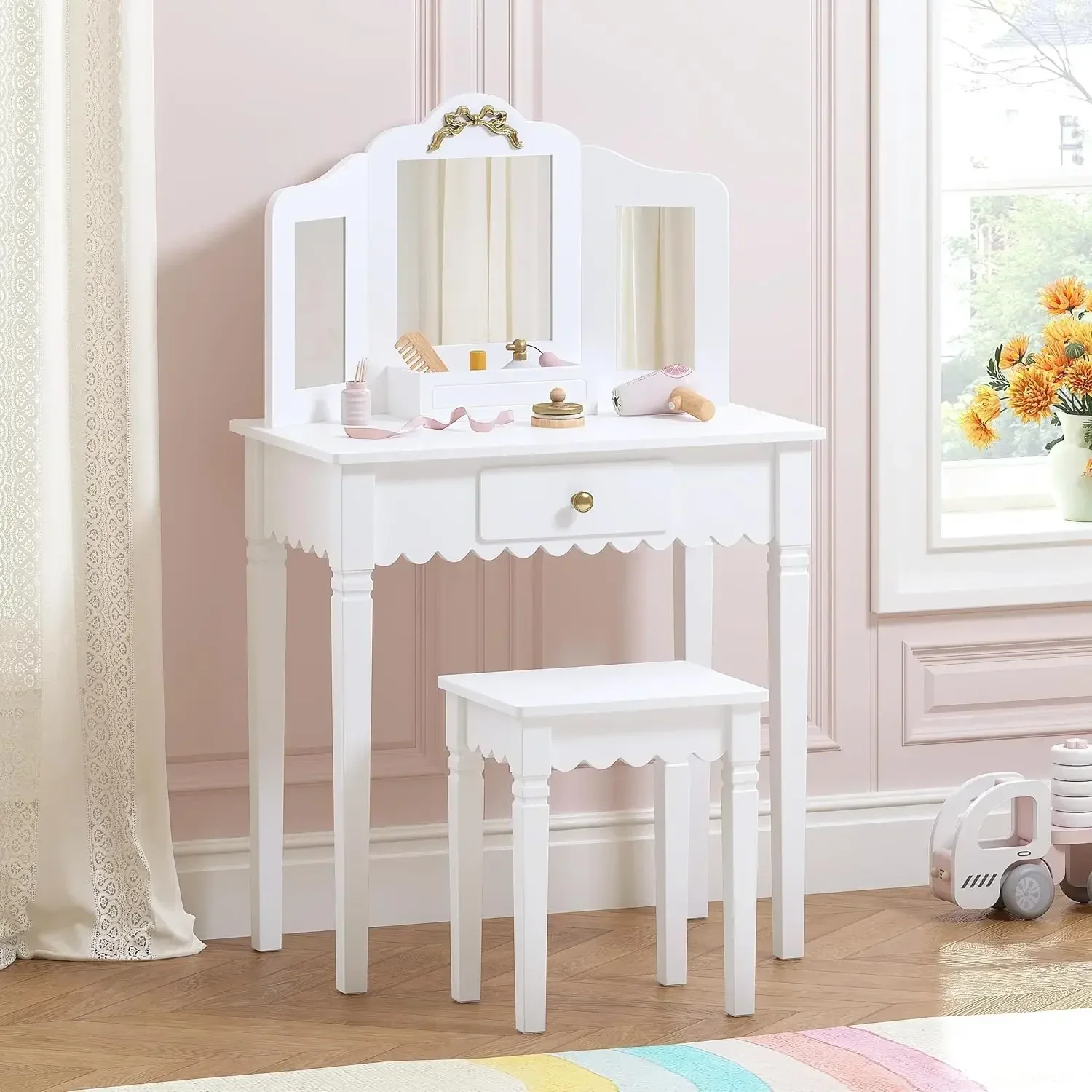 Desk Setup Girl - Spirich Kids Vanity Set with Mirror