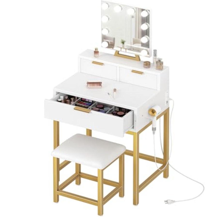 Desk Setup Girl - BOLUO Gold Makeup Vanity Desk with