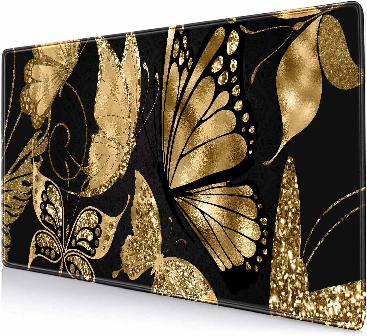 Rubber Mat Desk - Black and Gold Desk Mat 35.4x15.7