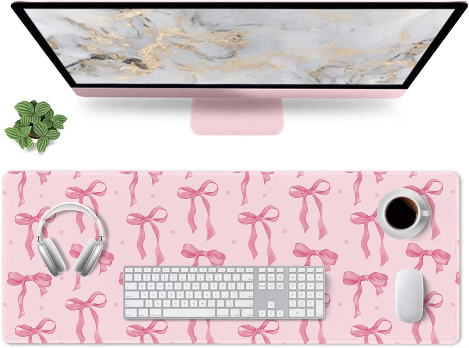 Rubber Mat Desk - Pink Bow Desk Mat, Large Mouse