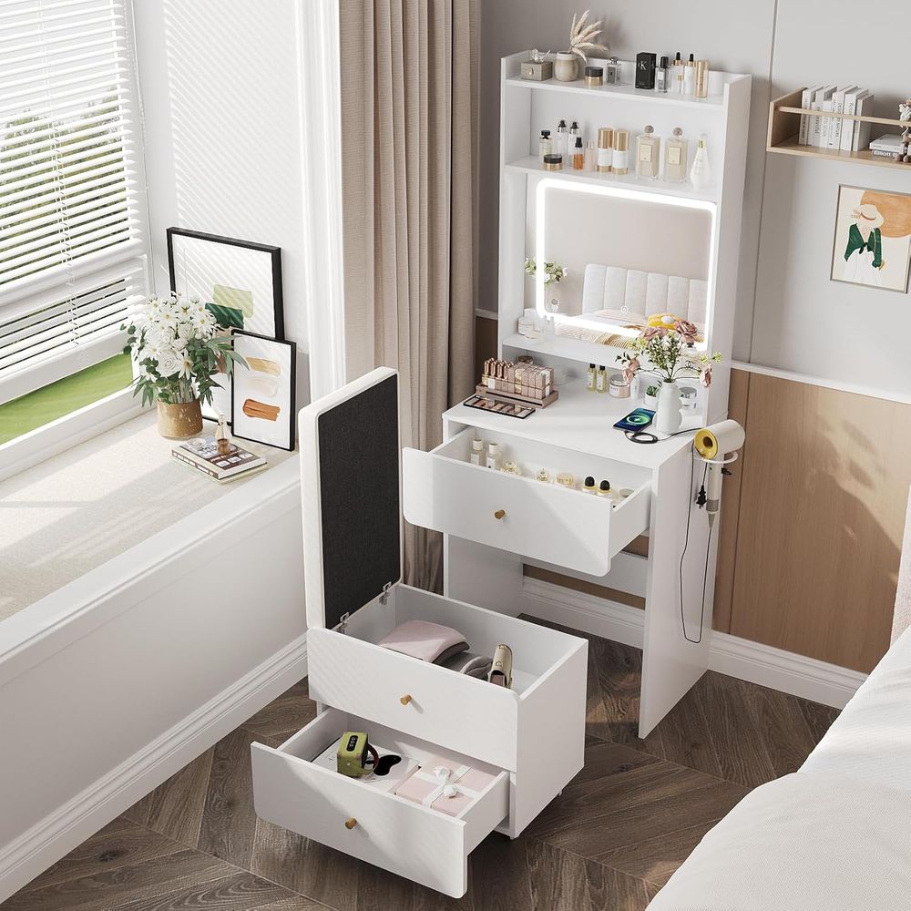 Desk Setup Girl - Make Up Vanity Desk with Mirror