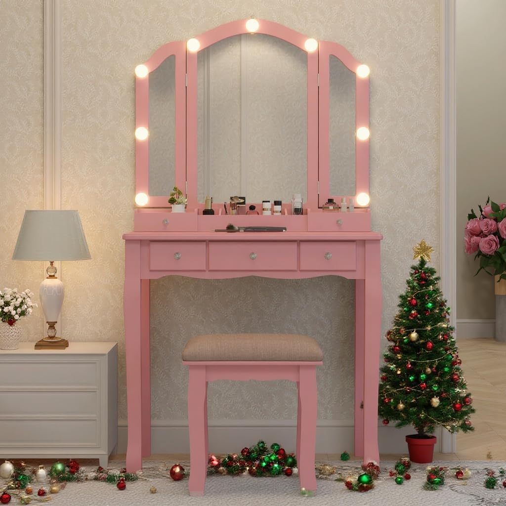 Pink Makeup Vanity Desk with M - Desk Setup Girl recension och pris