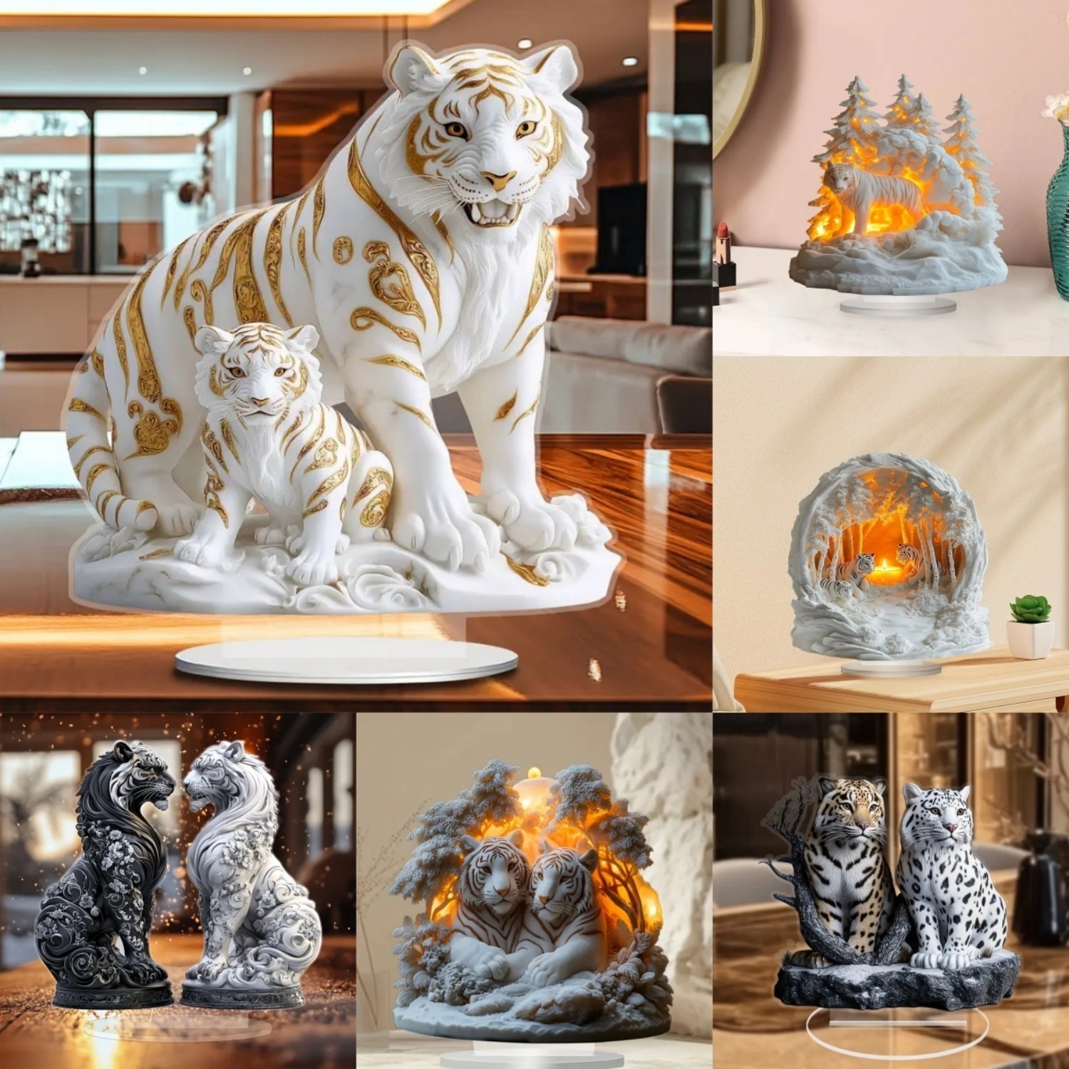 Two Tigers Statue,2D Flat Anim - Desk Setup At Home recension och pris