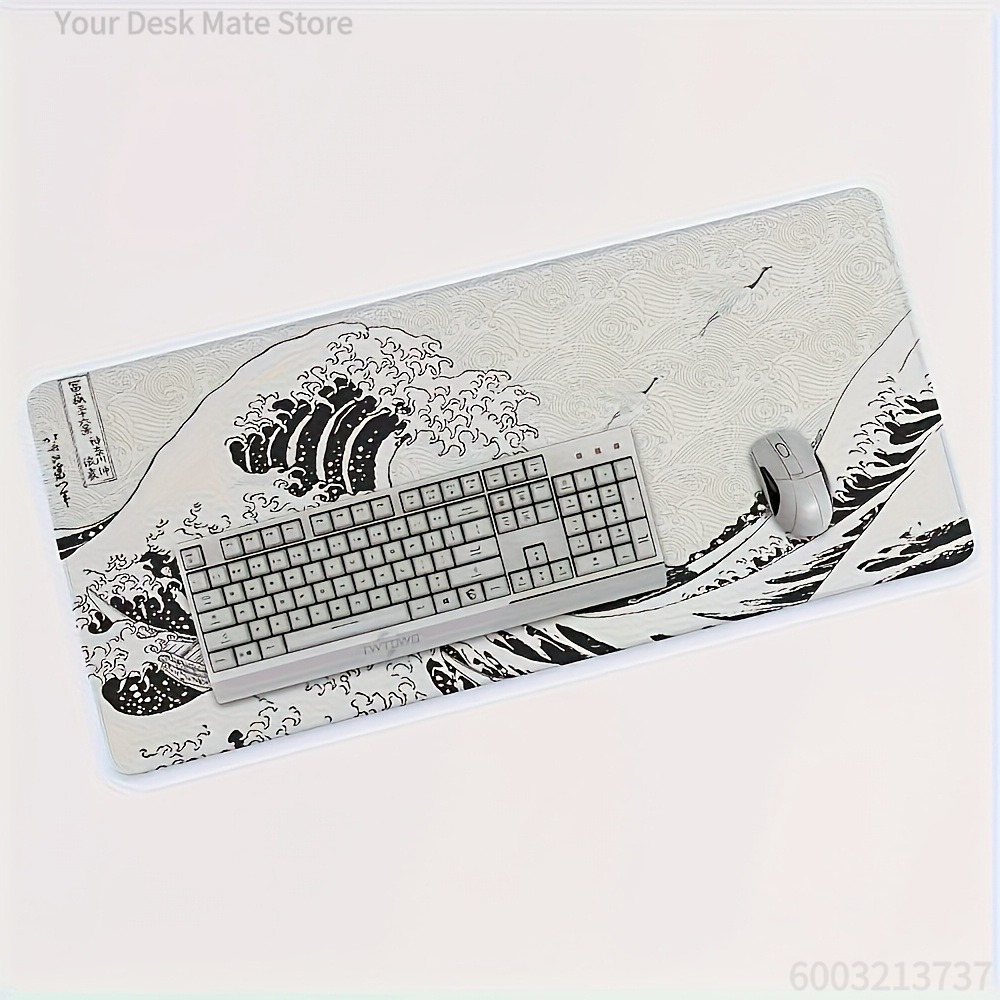 Black White Wave Art XXL Desk  - Desk Setup With Laptop recension och pris