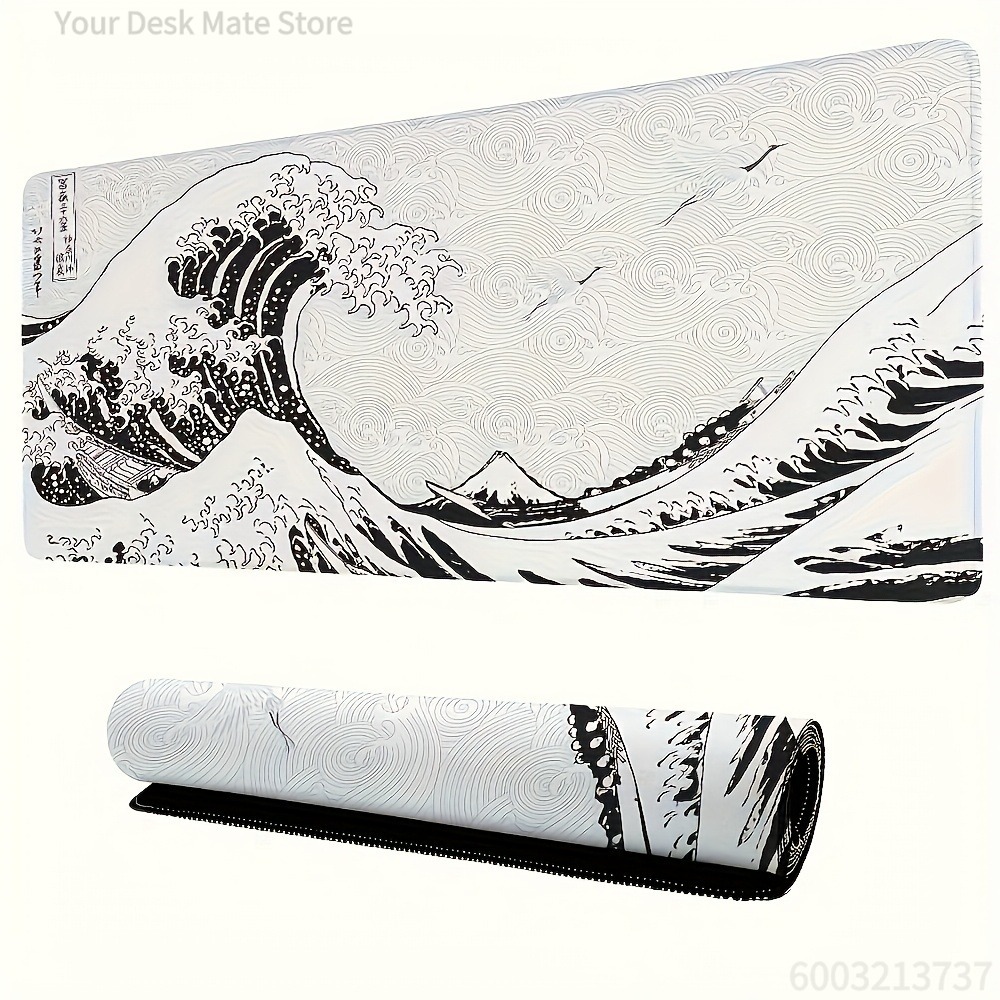 Black White Wave Art XXL Desk  - Desk Setup With Laptop recension och pris