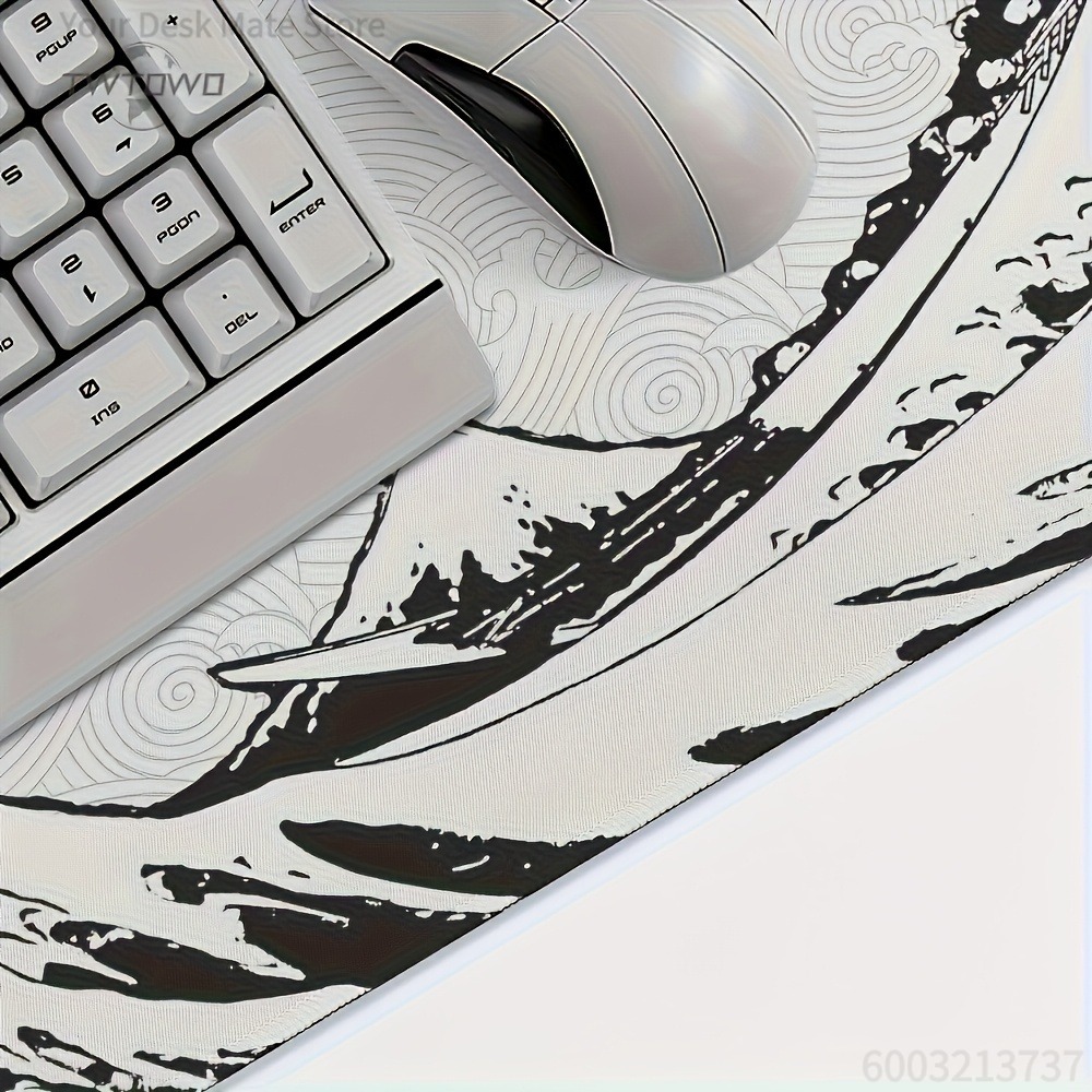 Black White Wave Art XXL Desk  - Desk Setup With Laptop recension och pris