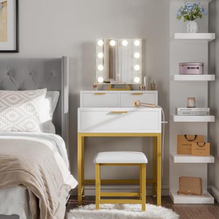 BOLUO Gold Makeup Vanity Desk  - Desk Setup Girl recension och pris