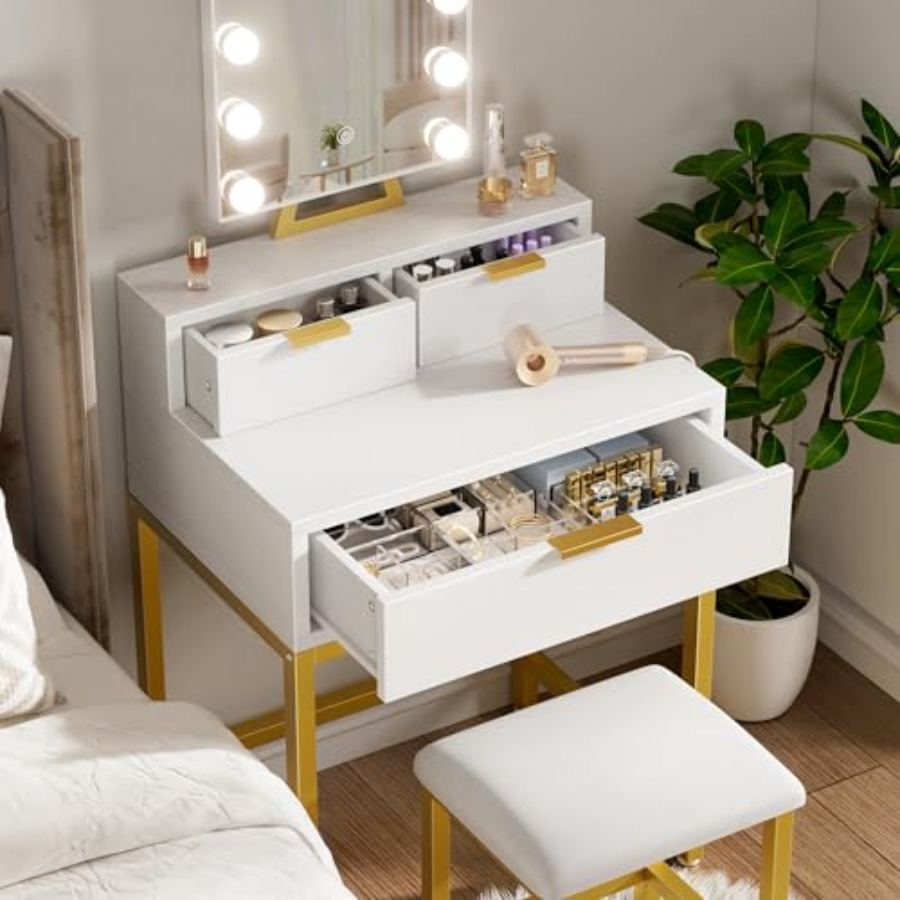 BOLUO Gold Makeup Vanity Desk  - Desk Setup Girl recension och pris