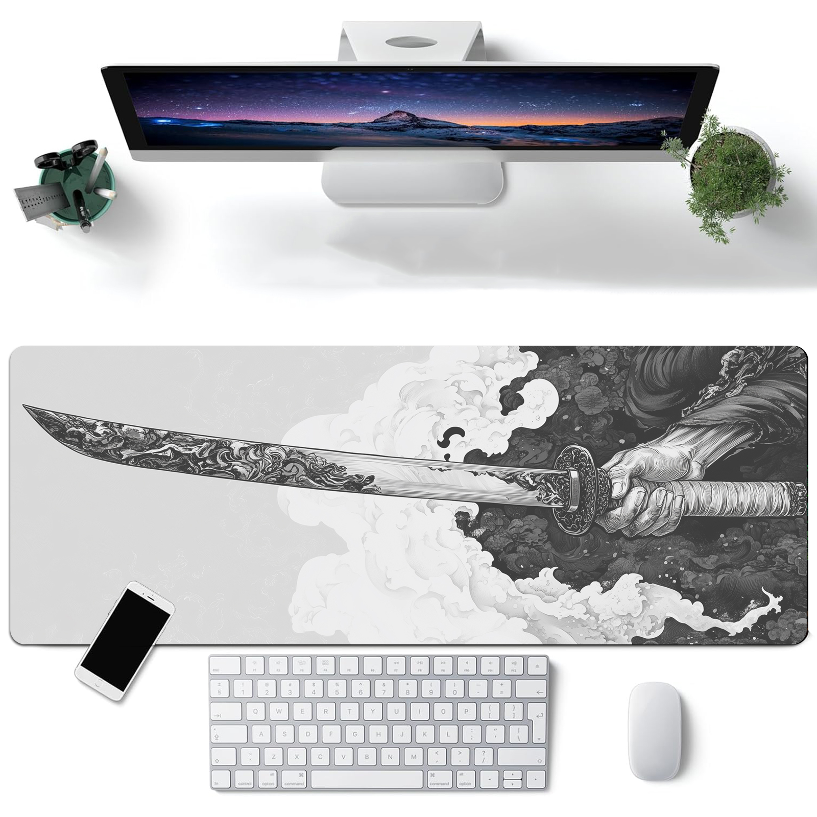 Black And White Comic Wind Swo - Rubber Mat Desk recension och pris