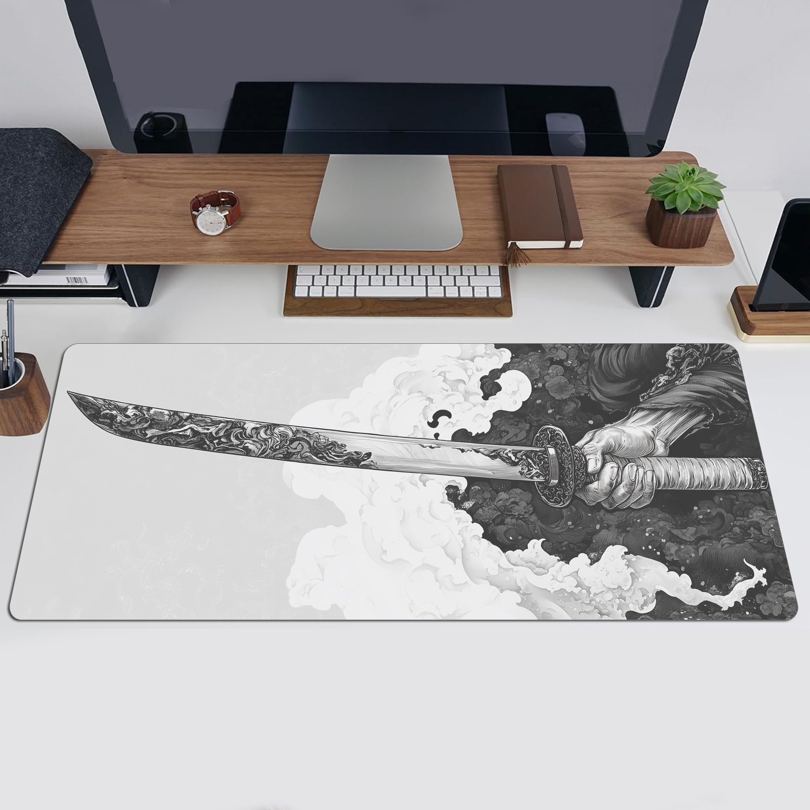 Black And White Comic Wind Swo - Rubber Mat Desk recension och pris