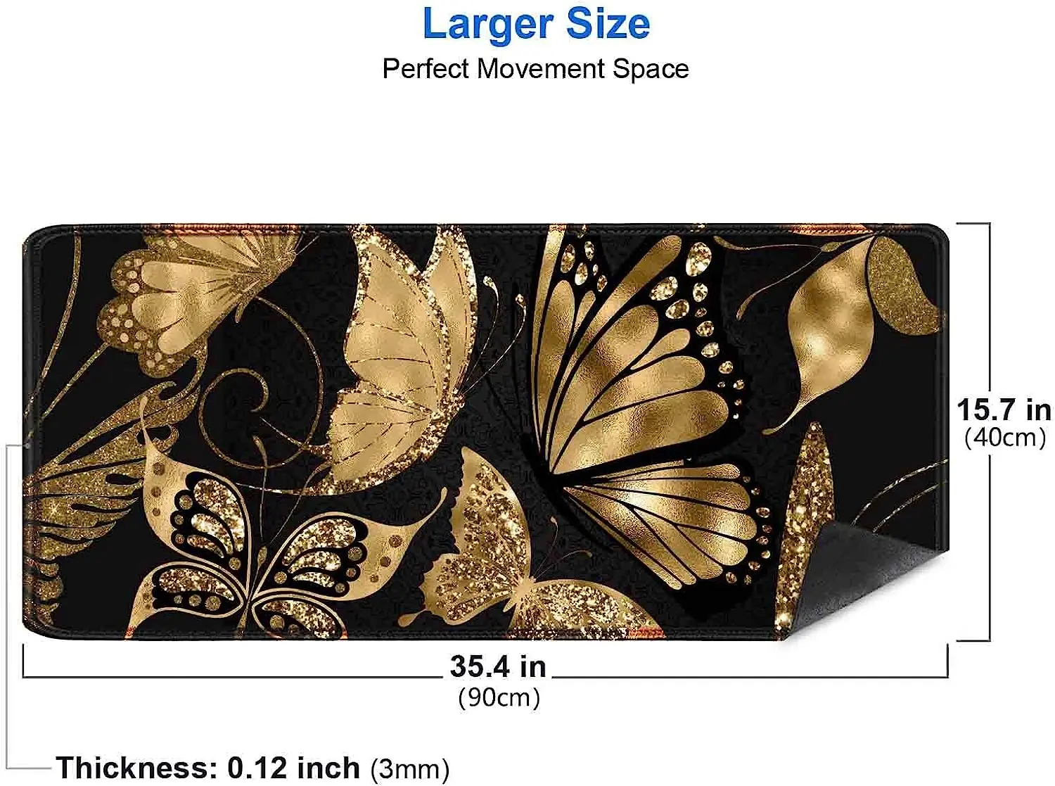 Black and Gold Desk Mat 35.4x1 - Rubber Mat Desk recension och pris
