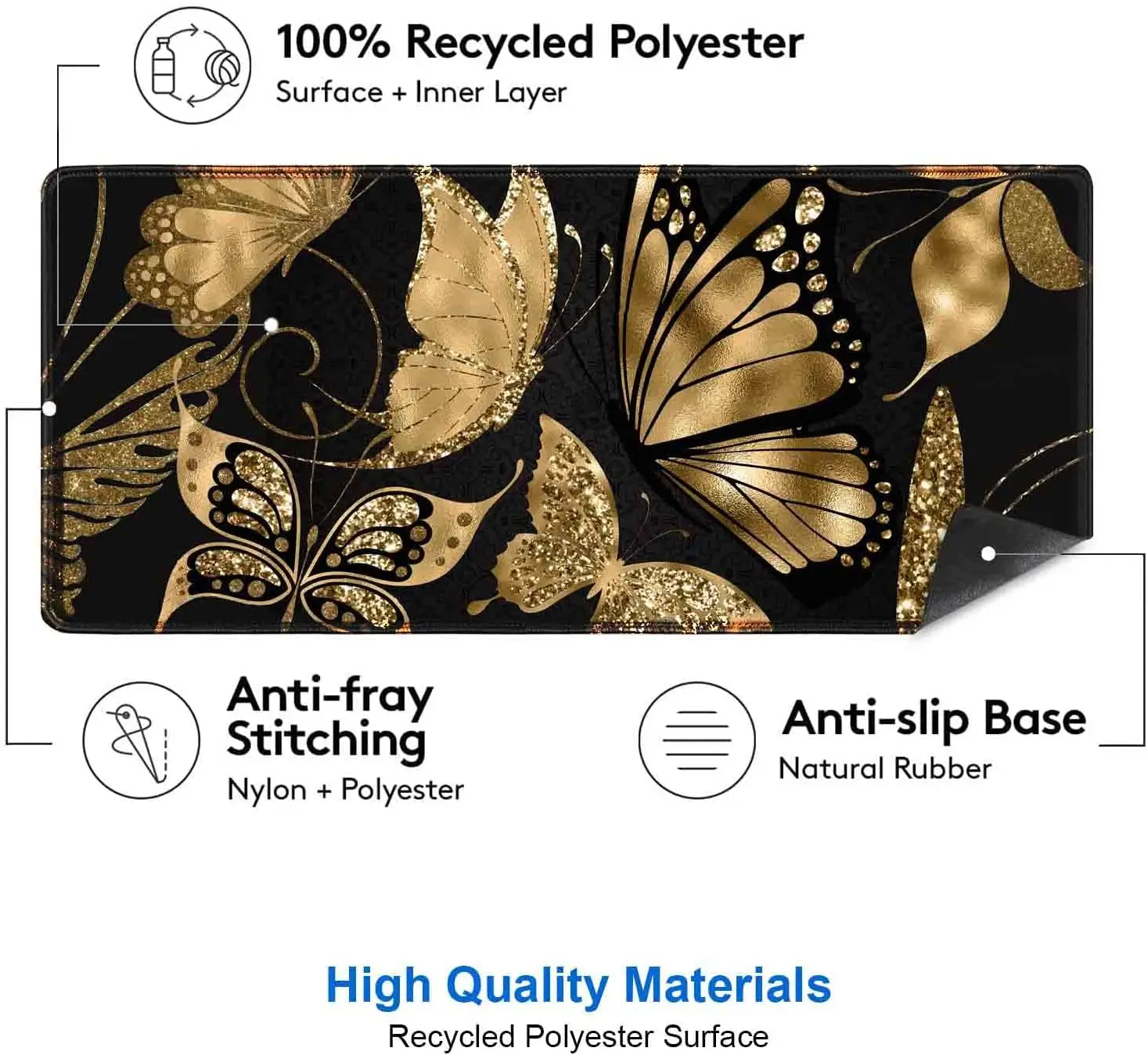 Black and Gold Desk Mat 35.4x1 - Rubber Mat Desk recension och pris