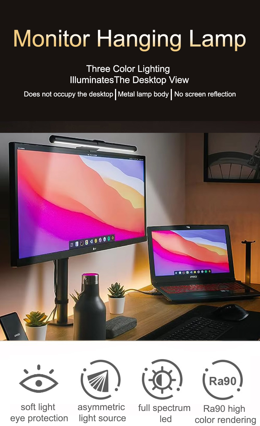 LED Monitor Hanging Desk Light - Yellow Desk Setup recension och pris