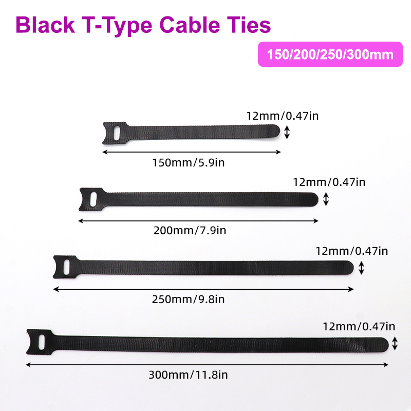10~1000pcs Black T-type Cable  - Cable Velcro Strap recension och pris