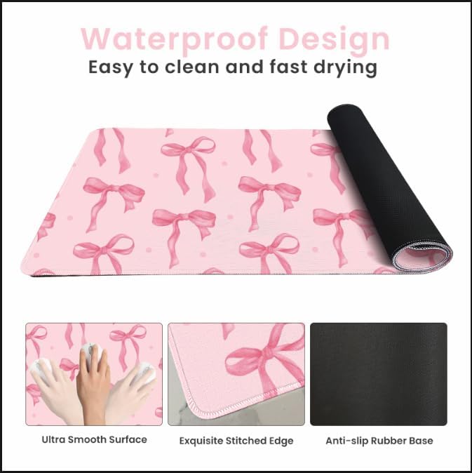 Pink Bow Desk Mat, Large Mouse - Rubber Mat Desk recension och pris