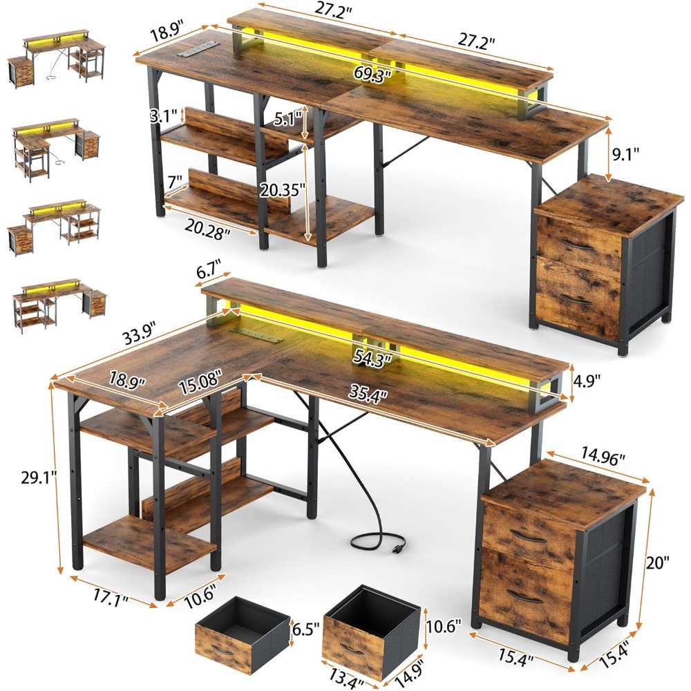 Office Desk with File Drawers& - Desk Setup Corner recension och pris